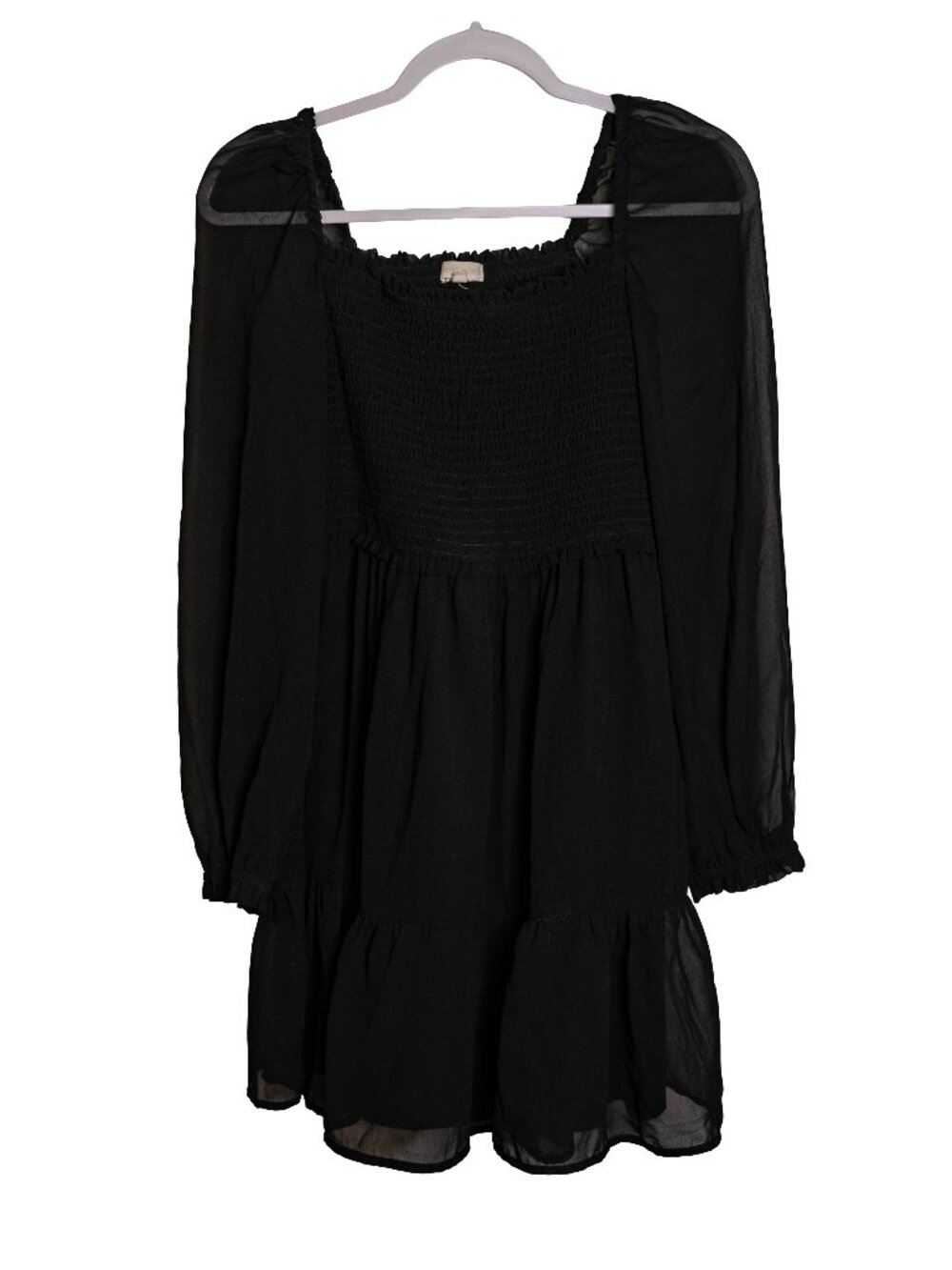 Beyond Words Black Chiffon Puff Sleeve Babydoll Dress - Large